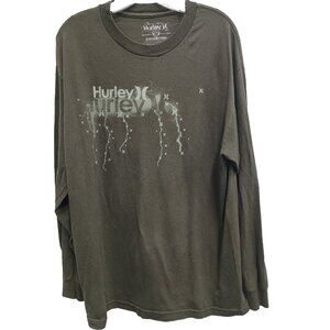 Hurley Mens Top Large Olive Green Long Sleeve Streetwear Grunge Casual Tee